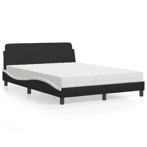 vidaXL Bed met matras kunstleer zwart en wit 140x190 cm, Maison & Meubles, Chambre à coucher | Lits, Envoi