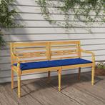 vidaXL Bankje Batavia met blauw kussen 150 cm massief, Tuin en Terras, Verzenden, Nieuw