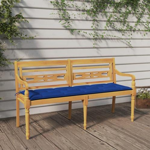 vidaXL Bankje Batavia met blauw kussen 150 cm massief, Tuin en Terras, Tuinsets en Loungesets, Nieuw, Verzenden