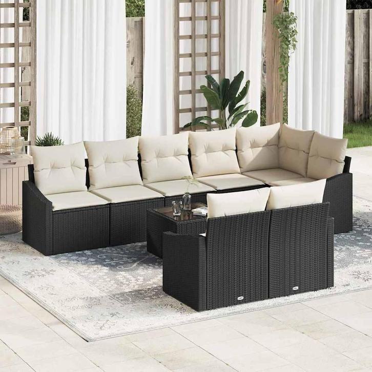 vidaXL Bankstel met kussen met opslag 9 pcs Bruin en Crème, Tuin en Terras, Tuinsets en Loungesets, Nieuw, Verzenden