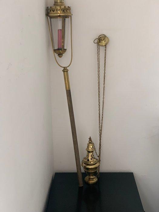 Pocessie lamp - Wierook verspreider (2) - Koper, Glas -, Antiquités & Art, Art | Art non-occidental