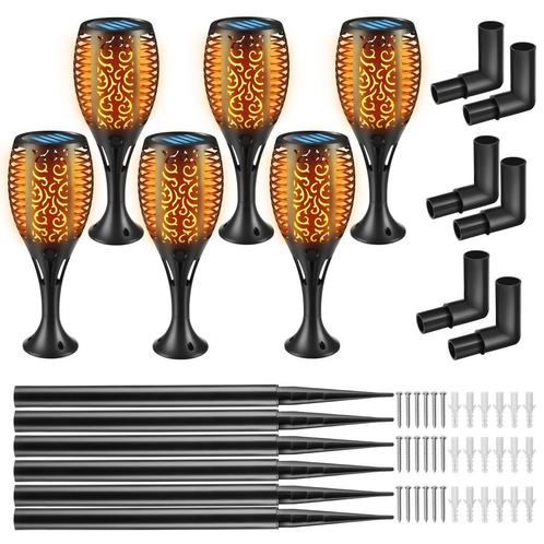 tectake Set van 6 solarlampen Flare, led, schemersensor - zw, Tuin en Terras, Overige Tuin en Terras, Verzenden
