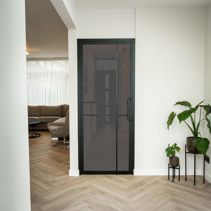 Stalen Binnendeur - 6 Vlaks - Rook glas - Luxe design, Doe-het-zelf en Bouw, Deuren en Vliegenramen, Nieuw, Metaal, Binnendeur