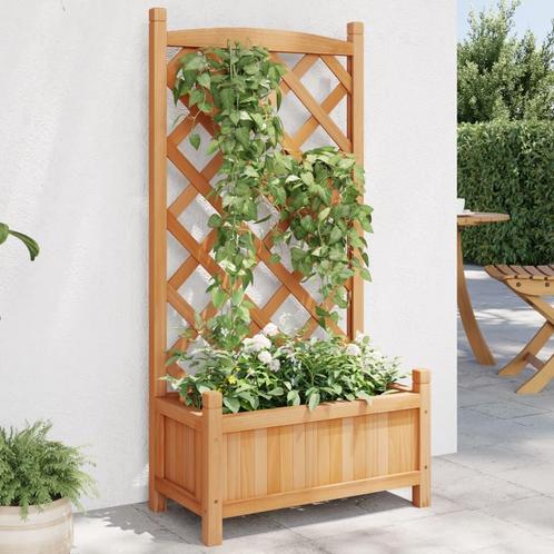 vidaXL Plantenbak met latwerk massief vurenhout bruin, Tuin en Terras, Bloempotten, Nieuw, Verzenden