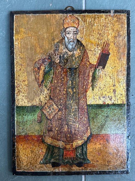 Icoon - Hl. Spiridon en Hl. Katharina (Fragment) - 12-lötig, Antiek en Kunst, Kunst | Niet-Westerse kunst