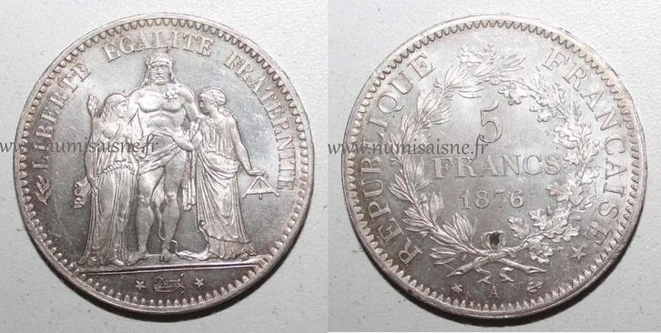 France Frankreich Km 820 5 Francs 1876 A Paris Typ Hercule, Postzegels en Munten, Munten | Europa | Niet-Euromunten, België, Verzenden