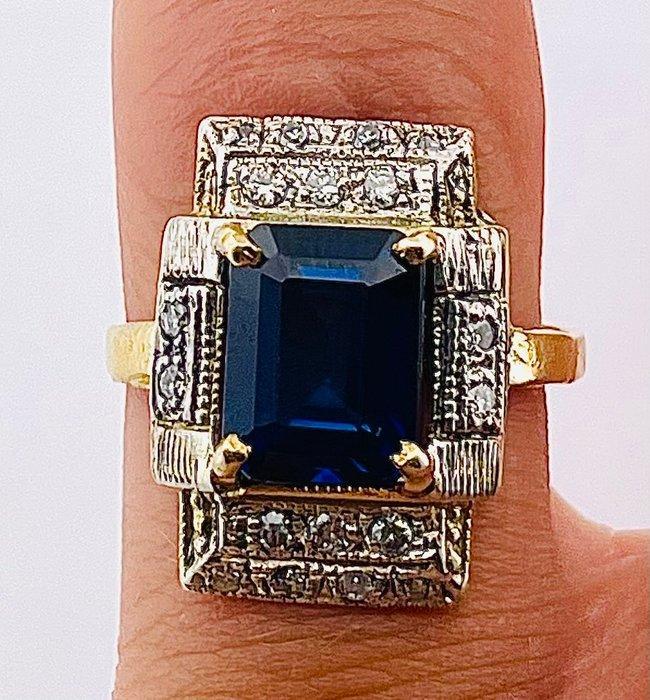 Zonder Minimumprijs - Ring - 9 kt. Geel goud, Zilver Saffier, Handtassen en Accessoires, Ringen