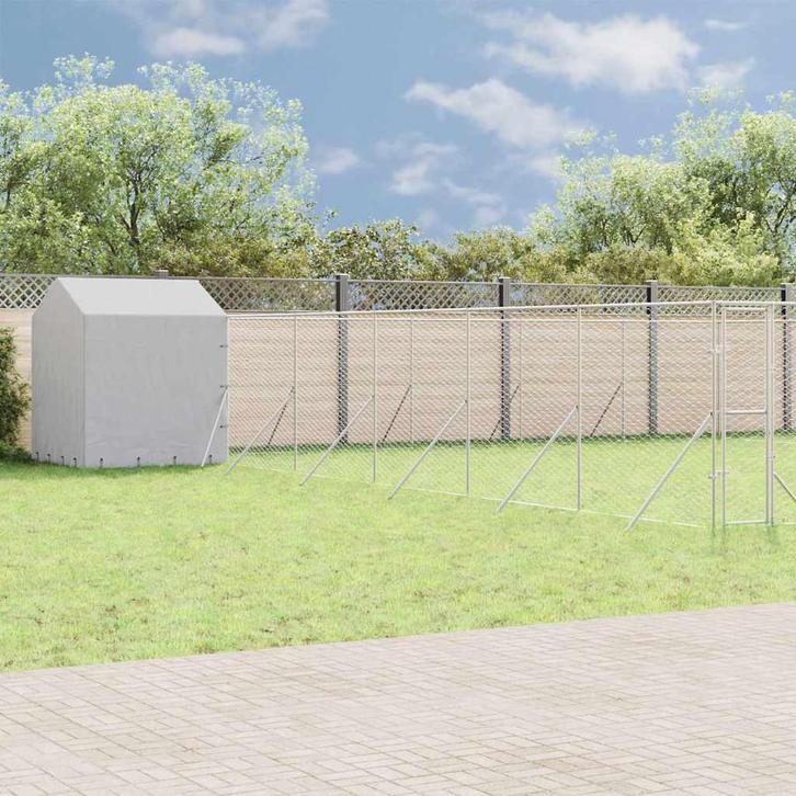 vidaXL Hondenkennel met dak 12x12x2,5 m gegalvaniseerd staal, Dieren en Toebehoren, Hondenbenches, Nieuw, Verzenden