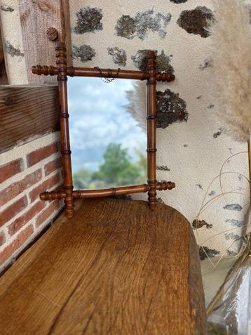 Spiegel  - Glas, Hout - Antieke bamboe spiegel