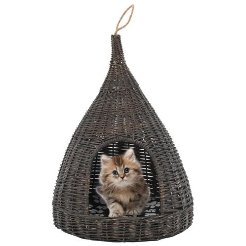 vidaXL Kattenhuis met kussen tipi 40x60 cm natuurlijk wilgen, Dieren en Toebehoren, Katten-accessoires, Nieuw, Verzenden
