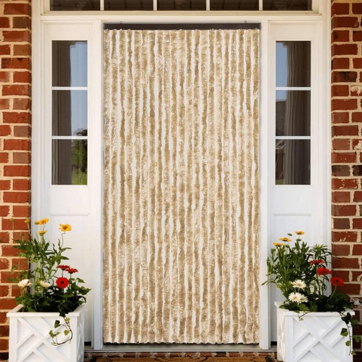 vidaXL Vliegengordijn 90x200 cm chenille beige, Doe-het-zelf en Bouw, Deuren en Vliegenramen, Nieuw, Verzenden