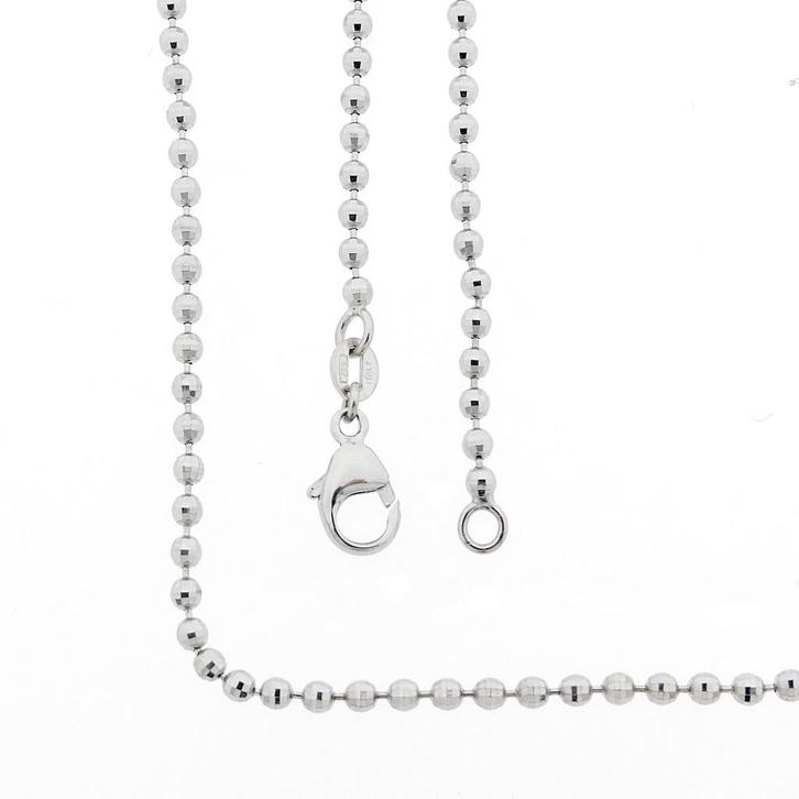 18 Krt. Witgouden bolletjes schakel ketting | 40,5 cm, Handtassen en Accessoires, Kettingen, Overige kleuren, Gebruikt, Goud, Ophalen of Verzenden