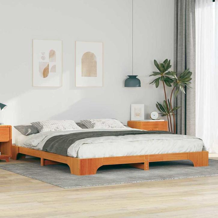 vidaXL Bedframe Bruin 200 x 220 cm Massief grenenhout, Huis en Inrichting, Slaapkamer | Bedden, Nieuw, Verzenden