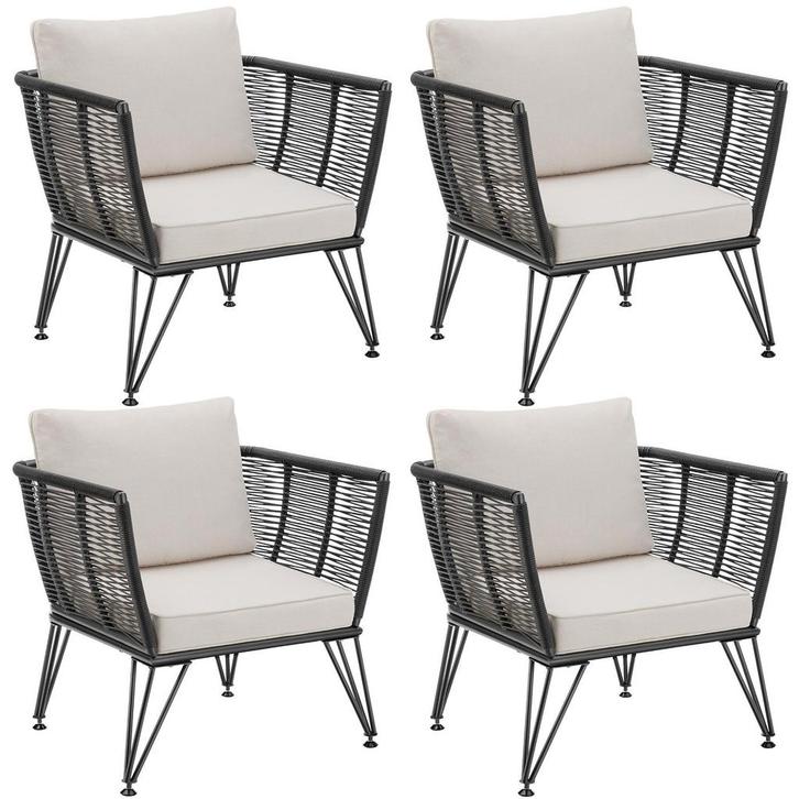 tectake Loungestoelen set Sundo in touwdesign - Set van 4, Tuin en Terras, Tuinsets en Loungesets, Verzenden