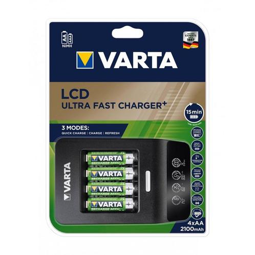 Varta AA AAA LCD Ultra Fast 4-Bay oplader inclusief 4x 21..., Audio, Tv en Foto, Accu's en Batterijen, Nieuw, Verzenden