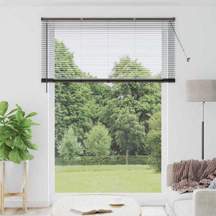 vidaXL Raamjaloezie met gordijnen Zwart Aluminium, Huis en Inrichting, Stoffering | Gordijnen en Lamellen, Nieuw, Verzenden