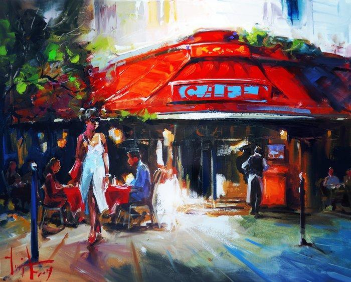 Jurij Frey - Café, Paris (Collection 2025), Antiek en Kunst, Kunst | Schilderijen | Modern