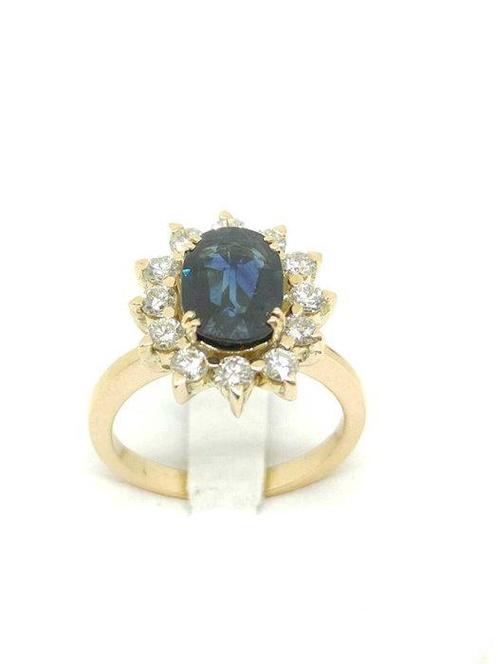 Bague - 18 carats Or jaune Saphir - Diamant - Anneau Lady, Handtassen en Accessoires, Ringen