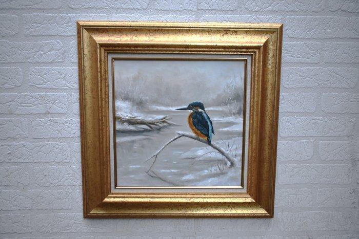 Lodewijk Busing (1965) - IJsvogel in winterlandschap, Antiquités & Art, Art | Peinture | Classique