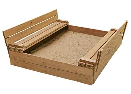 Zandbak hout 160x160 - opvouwbare afdekking tot zitje - d..., Kinderen en Baby's, Speelgoed | Buiten | Zandbakken, Nieuw, Ophalen of Verzenden