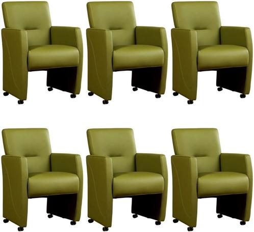 Set van 6 Groene leren moderne eetkamerfauteuils - Toledo, Huis en Inrichting, Stoelen, Nieuw, Vijf, Zes of meer stoelen, Leer