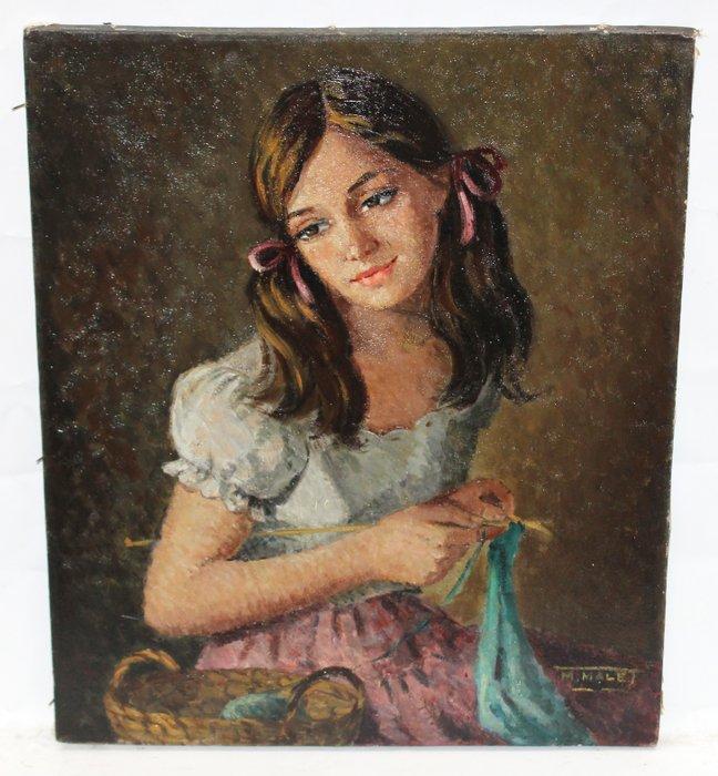 Mercedes Malet Travy (1918-2014) - La joven tejedora, Antiek en Kunst, Kunst | Schilderijen | Klassiek