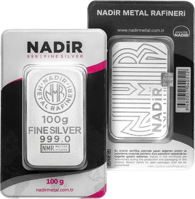 100 gram - Zilver .999 - Nadir Metal Rafineri - 100 gram -, Postzegels en Munten, Edelmetalen en Baren