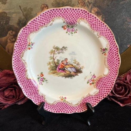 Meissen - Bord - Porselein - Watteau-scène, Antiek en Kunst, Antiek | Glaswerk en Kristal