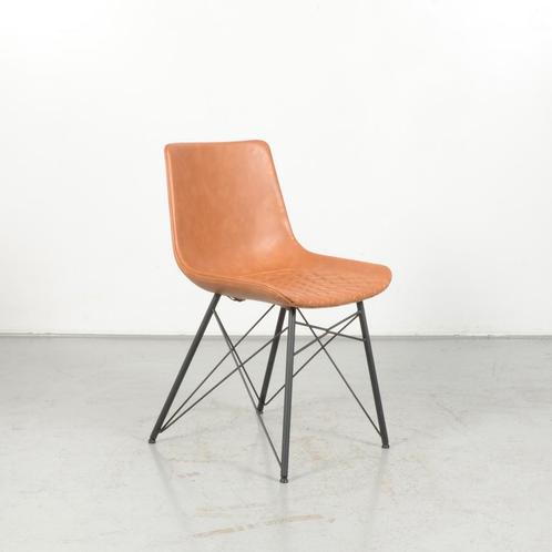 Kantinestoel Visby - Cognac leder - 4-poot onderstel, Huis en Inrichting, Stoelen, Gebruikt, Ophalen of Verzenden
