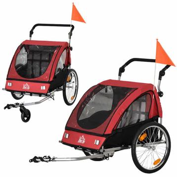 2-in-1 Kinderfietskar en -wagen met Opbergtas Rood + Zwart