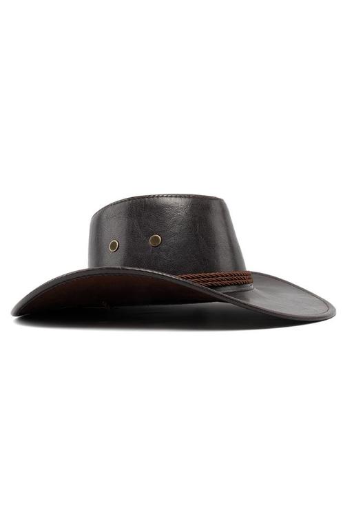 Cowboyhoed Leatherlook Donkerbruin Donkerbruine Leren Cowgir, Kleding | Heren, Carnavalskleding en Feestkleding, Nieuw, Ophalen of Verzenden