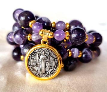 Amethist - Ketting - Katholiek -hanger -kruis -Sint-Benoît