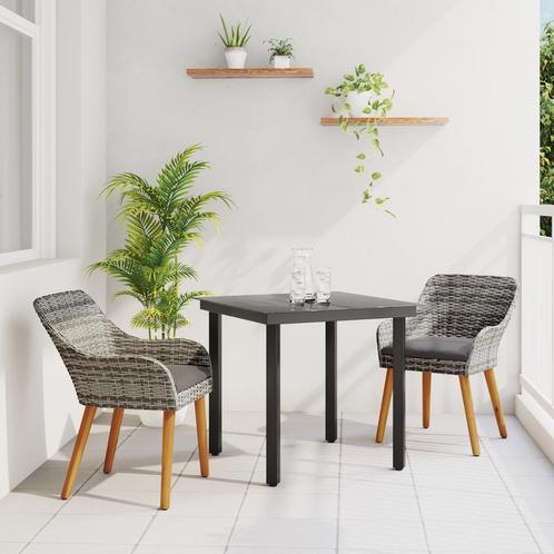 vidaXL 3-delige tuinset Grijs Poly Rattan, Tuin en Terras, Tuinsets en Loungesets, Tuinset, Nieuw, Verzenden