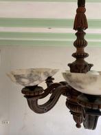 Plafondlamp - Hout, Glas, Albast - Vintage houten, Antiek en Kunst