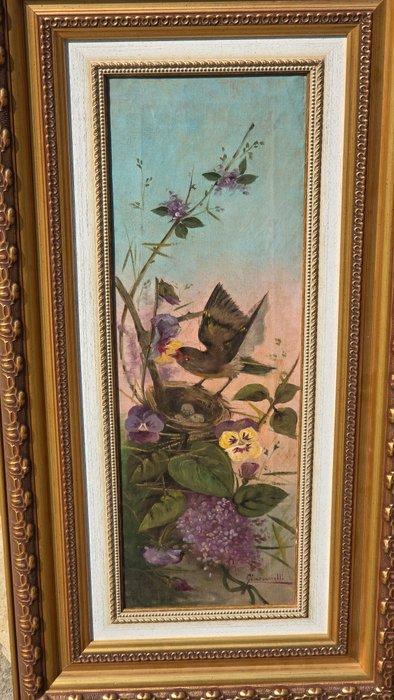 Hector Giacomelli (1822-1904) - Cuidando del nido, Antiek en Kunst, Kunst | Schilderijen | Klassiek