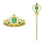 Prinsessenjurk - Kroon en staf - Goud met groen - Kleedje, Kinderen en Baby's, Nieuw, Verzenden