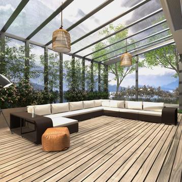 vidaXL 11-delige Loungeset met kussens poly rattan bruin, Verzenden, Loungeset