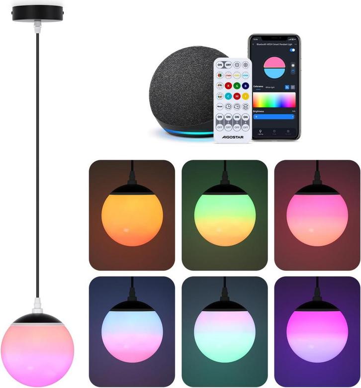 Hanglamp - RGB LED - Dimbaar - Zwart - Aigostar, Huis en Inrichting, Lampen | Spots, Nieuw, Verzenden