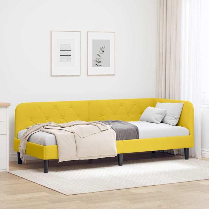 vidaXL Hoek Bed Frame met hoofdeinde Geel 80 x 200 cm, Huis en Inrichting, Slaapkamer | Bedden, Nieuw, Verzenden
