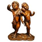 sculptuur, Bacchus and Amor - 76 cm - Hout, Antiek en Kunst, Antiek | Keramiek en Aardewerk