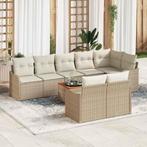 vidaXL Tuinbank Set met kussen 9 pcs Beige poly rattan, Verzenden, Nieuw