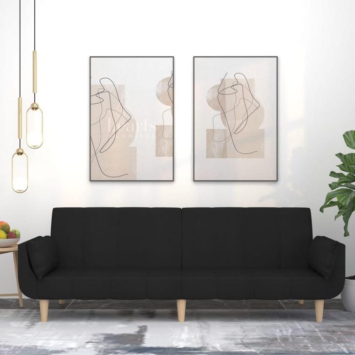 vidaXL Slaapbank 2-zits met 2 kussens stof zwart, Huis en Inrichting, Zetels | Zetels, Nieuw, Verzenden