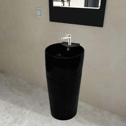 vidaXL Staande wastafel met overloop en kraangat zwart rond, Doe-het-zelf en Bouw, Sanitair, Nieuw, Verzenden