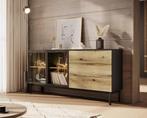 Meubella | Dressoir zwart eiken 180cm met LED-verlichting, Huis en Inrichting, Verzenden, Nieuw, 25 tot 50 cm, 150 tot 200 cm