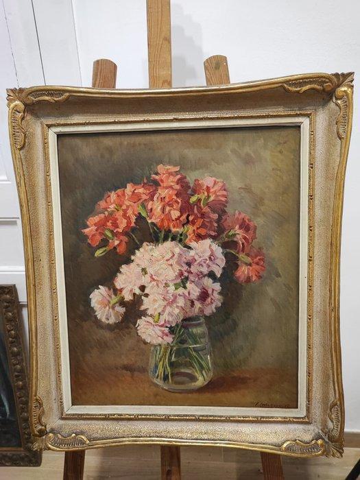 Escuela impresionista (XX) - Flores rojas y violetas, Antiquités & Art, Art | Peinture | Classique