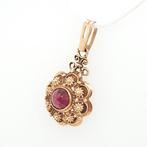 Zonder Minimumprijs - Hanger - 14 karaat Geel goud Granaat, Handtassen en Accessoires, Antieke sieraden
