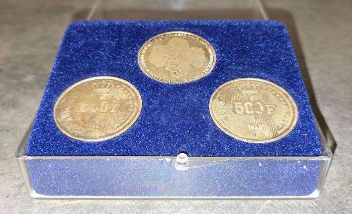 Nederland en België. Promotieset 50 gulden en 2 x 500 Frank, Postzegels en Munten, Munten | Nederland