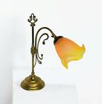 Lamp - Art Déco - Tulp - Zwanenhals - Messing, Glasdeeg, Antiek en Kunst