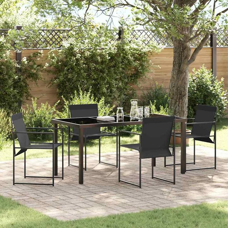 vidaXL Tuin Eettafel Set 5 pcs Zwart Textilene en, Tuin en Terras, Tuinsets en Loungesets, Nieuw, Verzenden