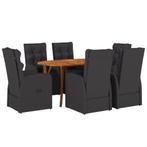 vidaXL 7-delige tuinset met kussens - zwart poly rattan en, Tuin en Terras, Tuintafels, Verzenden, Nieuw